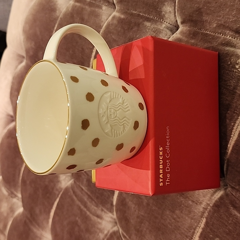 Starbucks gold polka dot mug